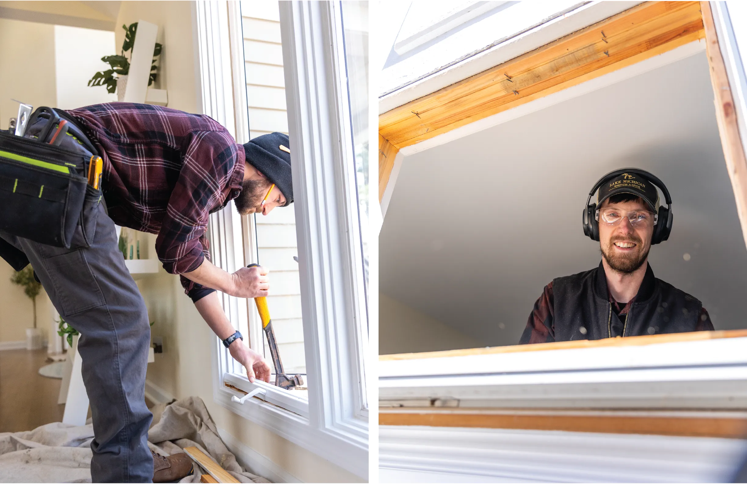 window view installation process two workers in different areas of the home